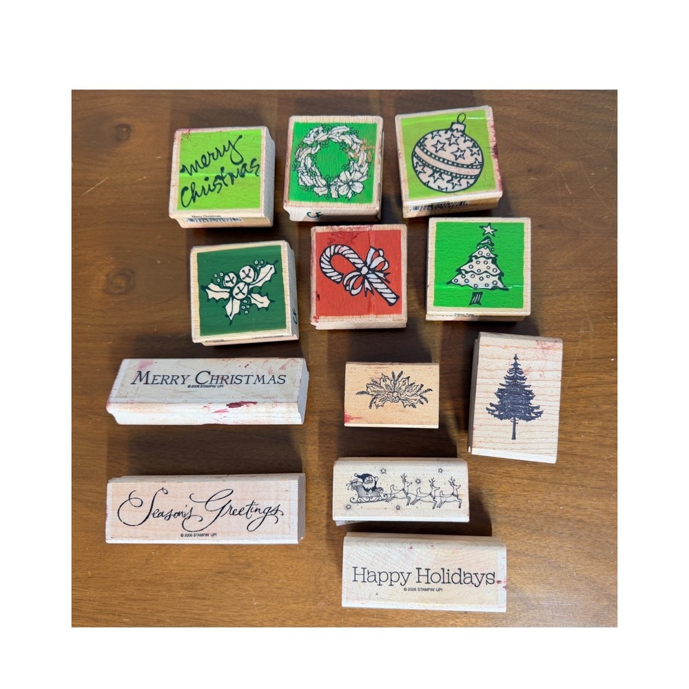 Stampin Up Vap!‎ Scrap Christmas Rubber Stamp Set Mixed Lot Wood Block of 12